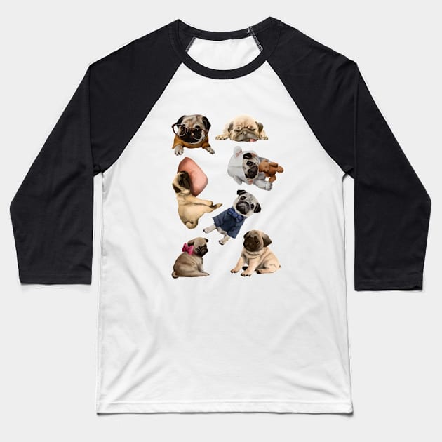 Extended Stickers Pug Baseball T-Shirt by ArtInPi